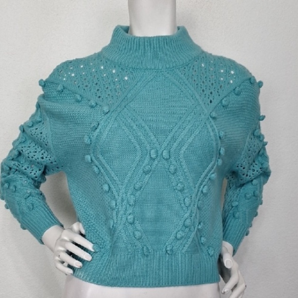 Rock & Roll Denim Turquoise Knots Coastal Cowgirl Knit Turtleneck Sweater Size M